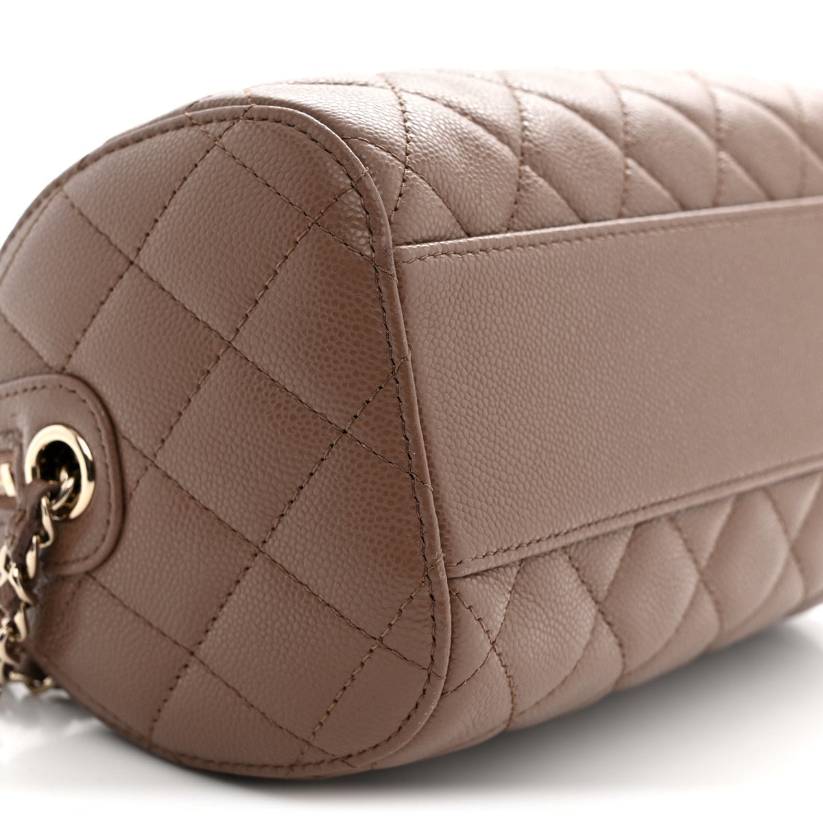 Caviar Quilted Barrel Clutch With Chain Brown