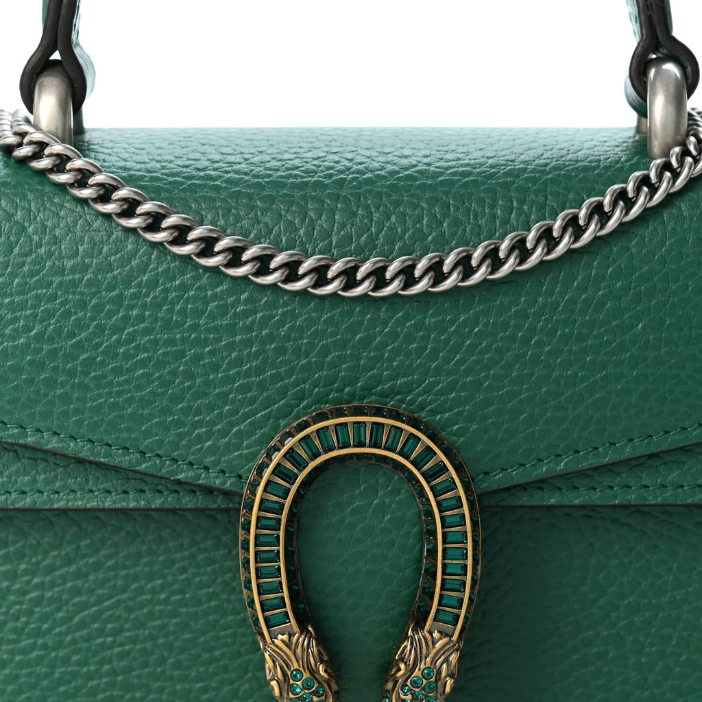 Dollar Calfskin Crystal Mini Dionysus Top Handle Bag Emerald
