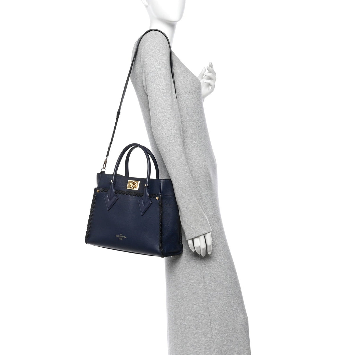 Calfskin Mahina Braided On My Side MM Navy Blue