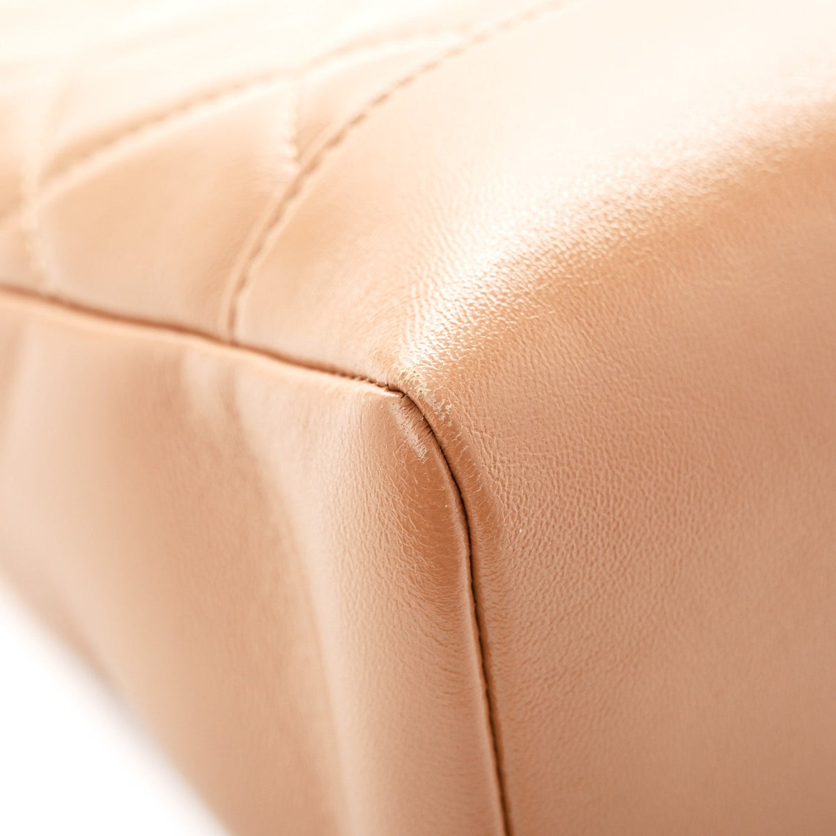 Shiny Crumpled Calfskin Quilted 31 Shopping Bag Dark Beige