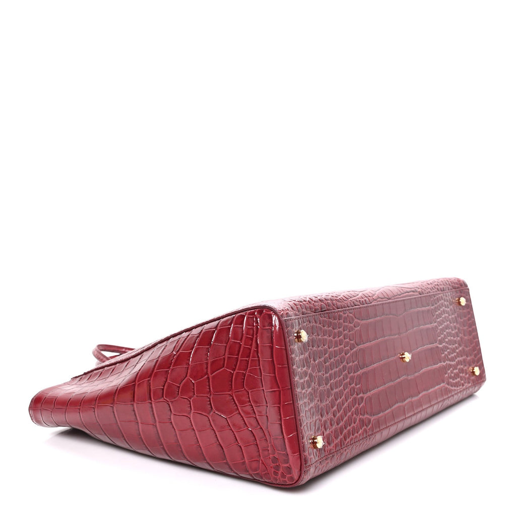 Calfskin Crocodile Embossed Archetype Large Shopping Tote Burgundy Burgundy