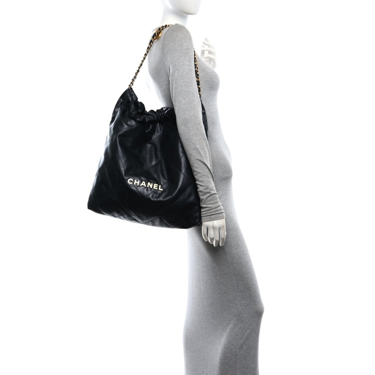 Calfskin Quilted Large Chanel 22 Black White