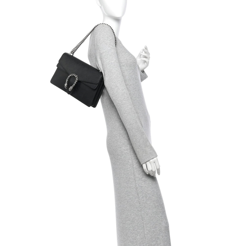 Pebbled Calfskin Small Dionysus Shoulder Bag Black