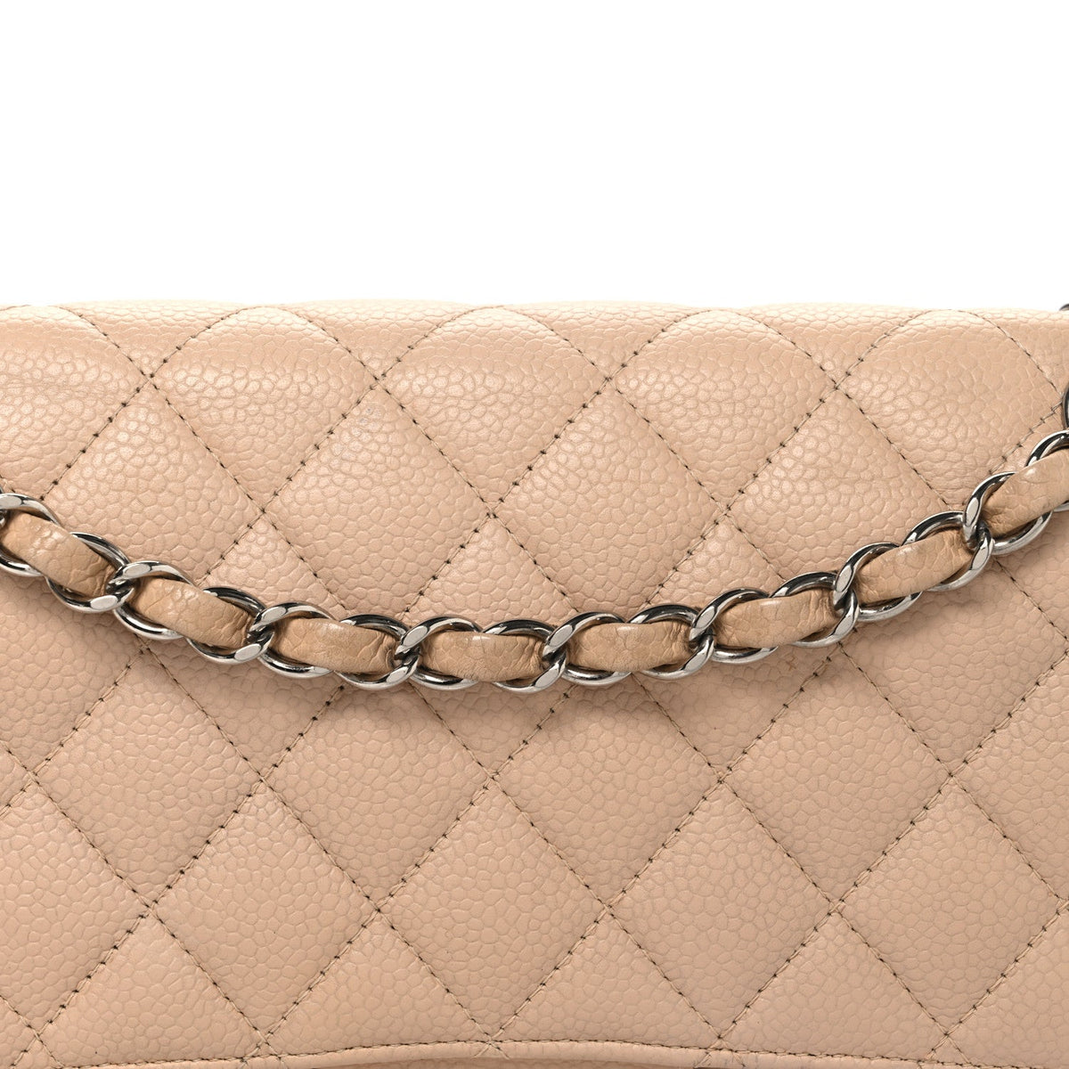 Caviar Quilted Medium Double Flap Beige