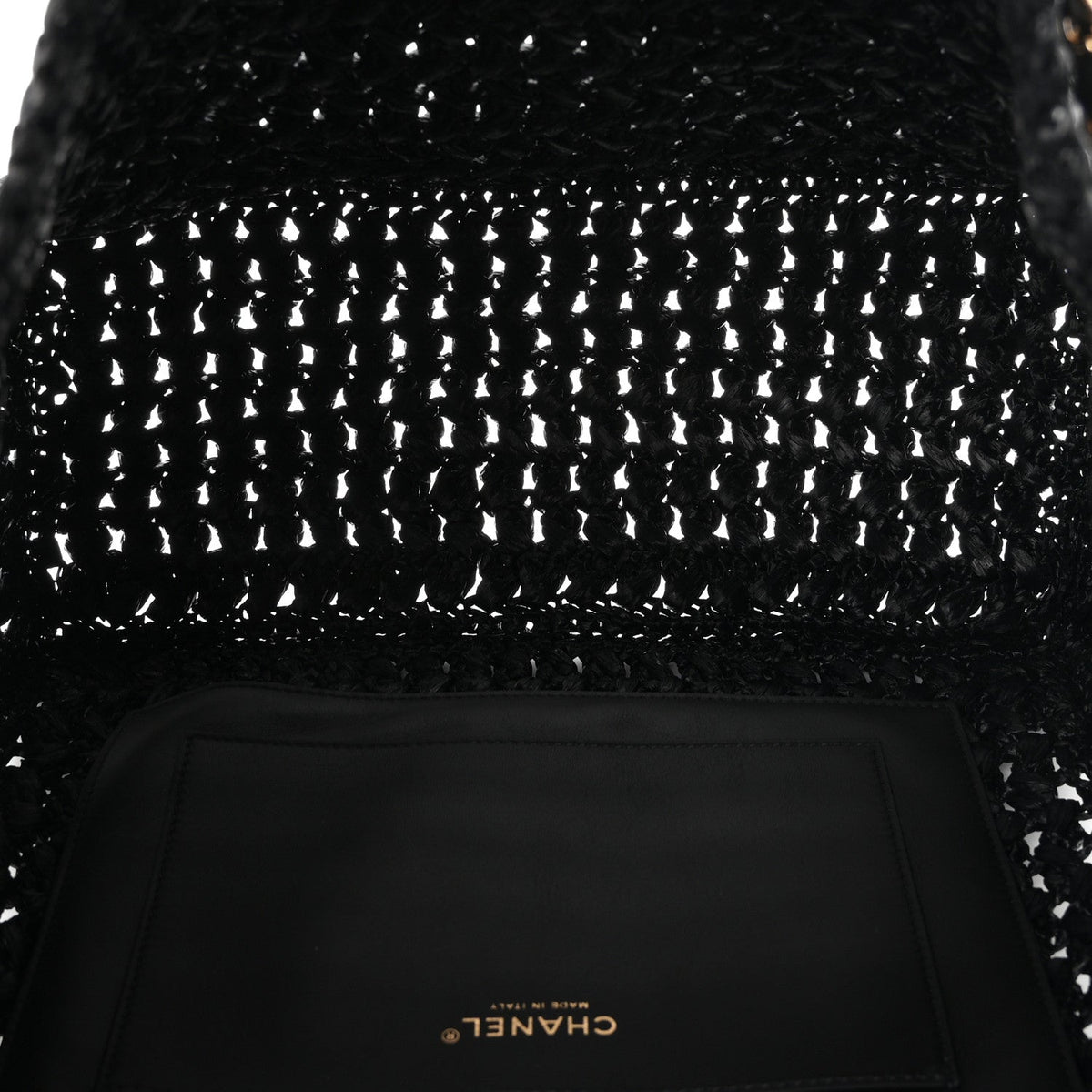Raffia Effect Calfskin Coco Beach Shopping Tote Black