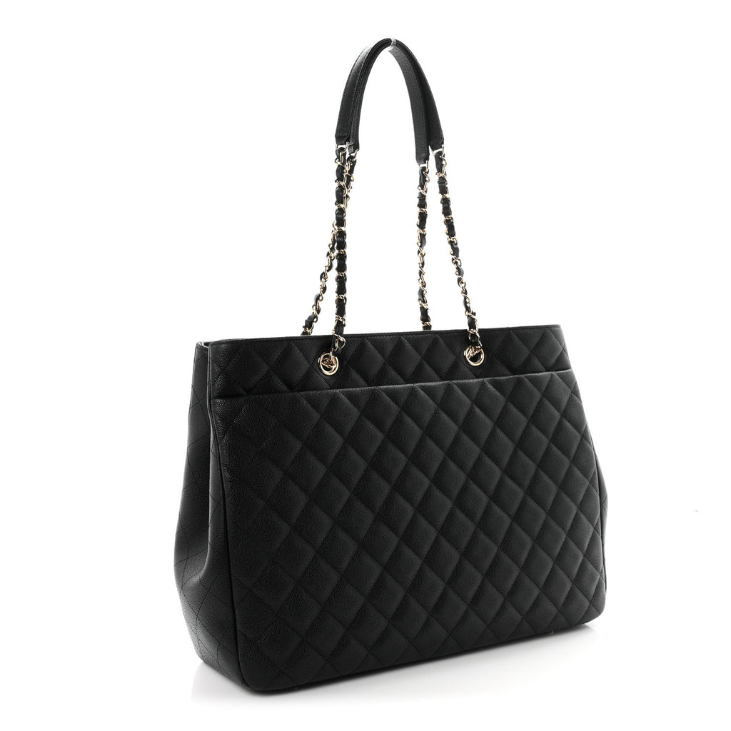 Caviar Quilted Small Shopping Tote Black