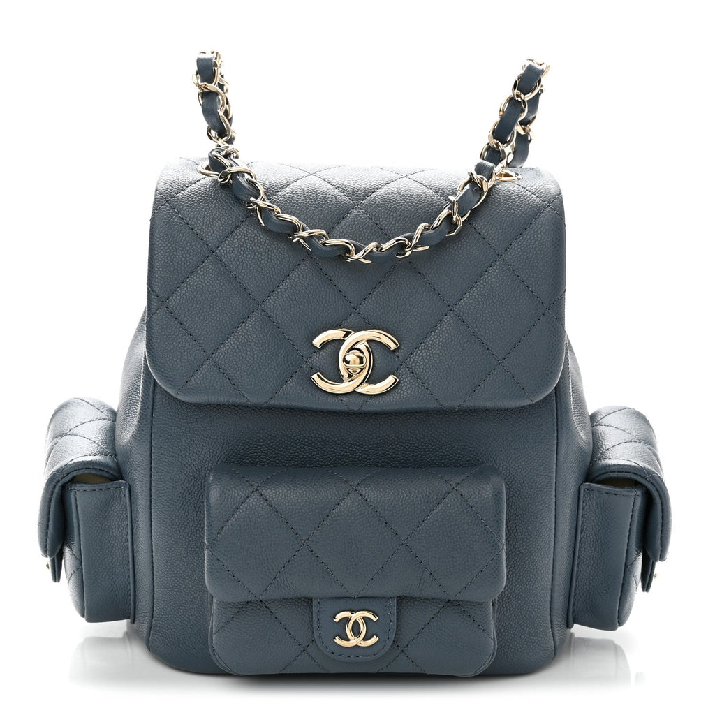 Shiny Caviar Quilted Small Cargo Duma Backpack Blue