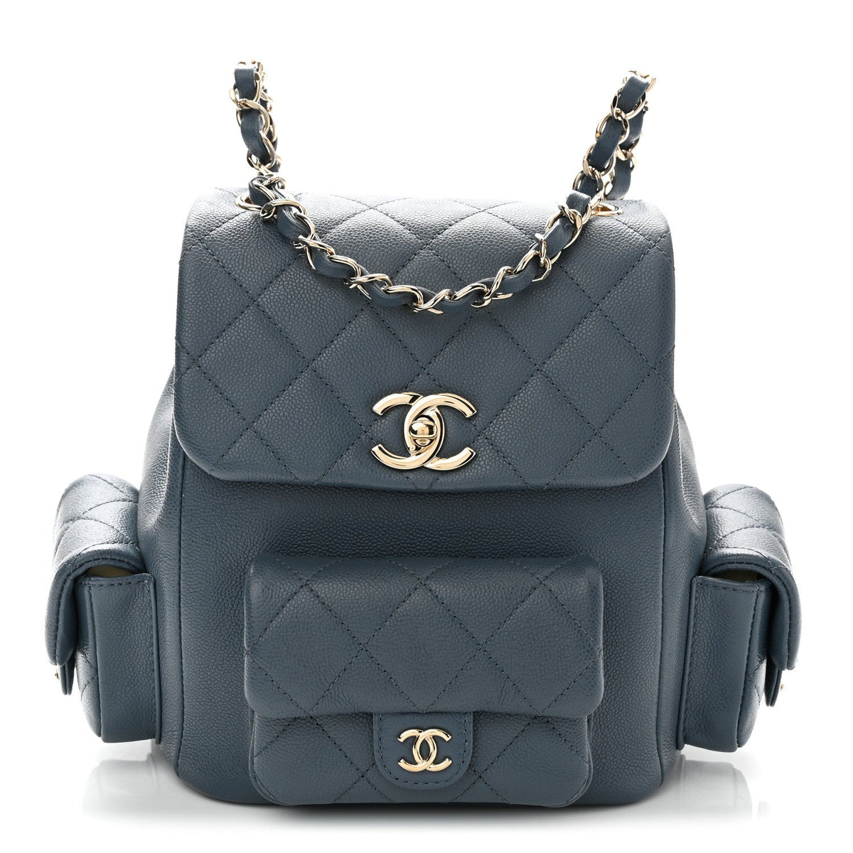 Shiny Caviar Quilted Small Cargo Duma Backpack Blue
