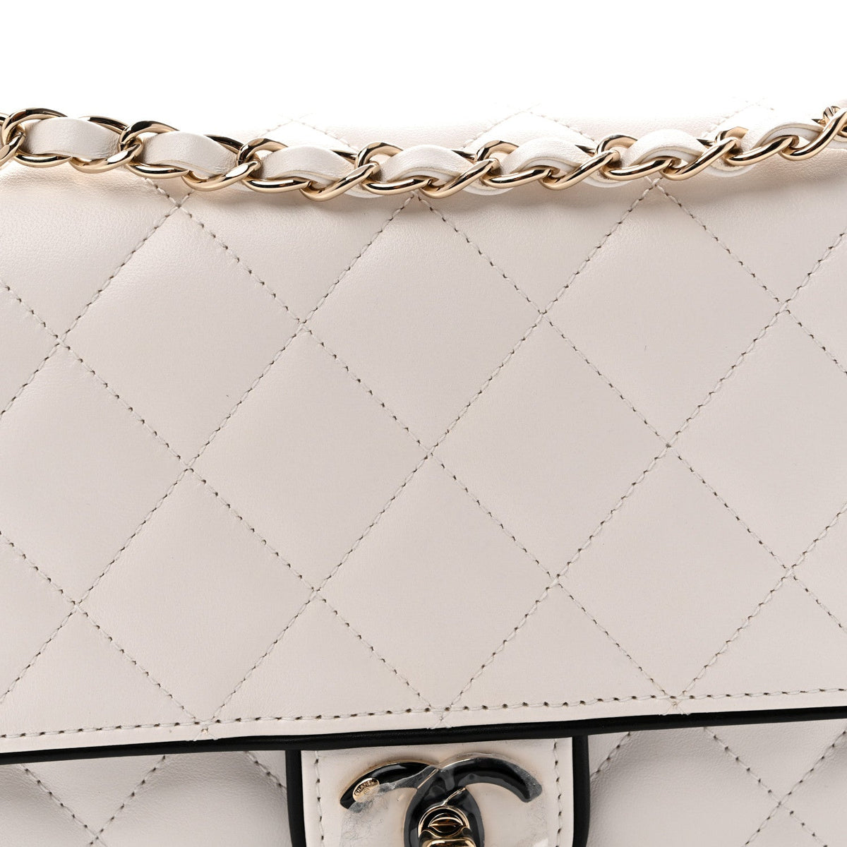 Lambskin Quilted Resin Graphic Frame Flap Bag White Black