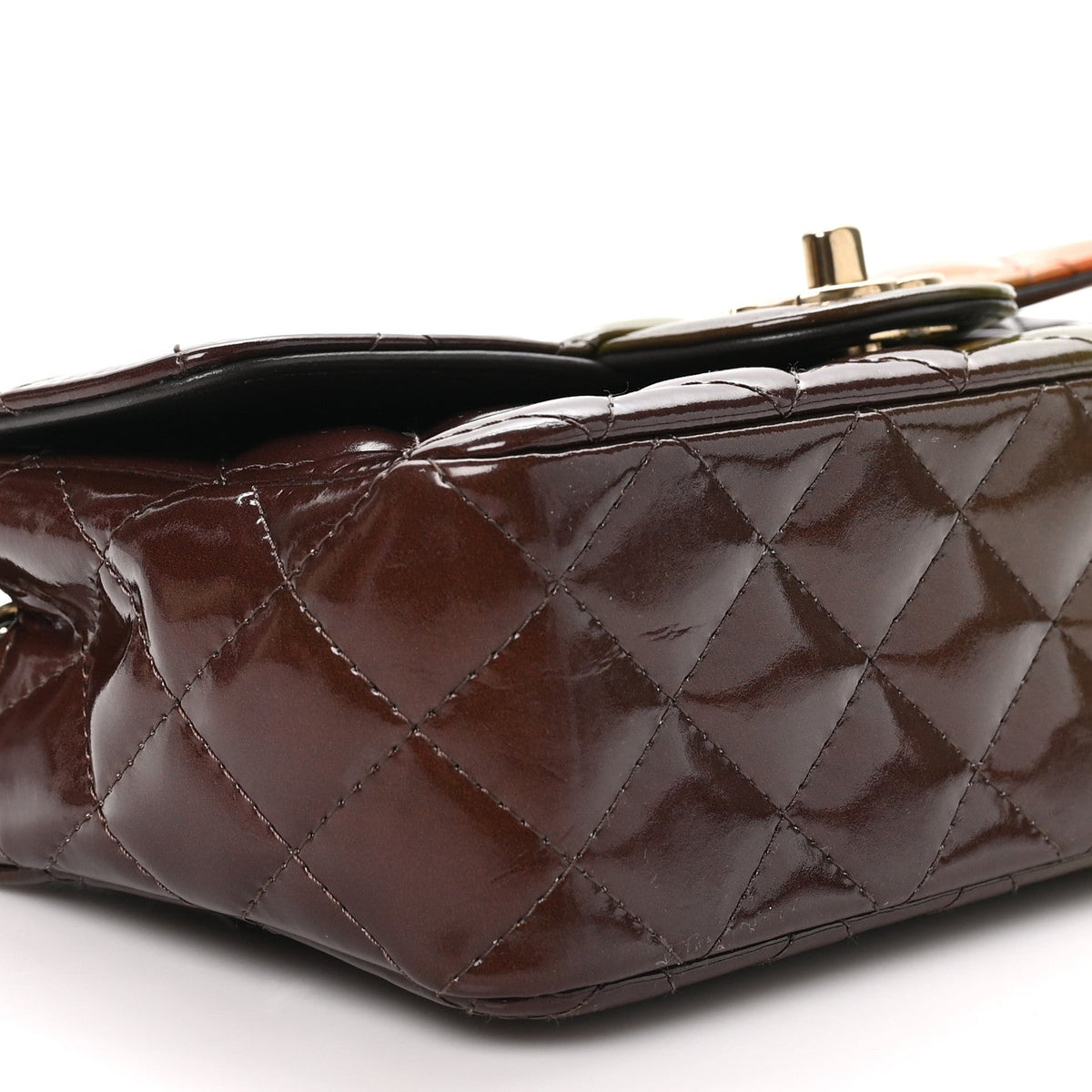 Shaded Patent Calfskin Quilted Mini Rectangular Flap Green Orange Dark Brown
