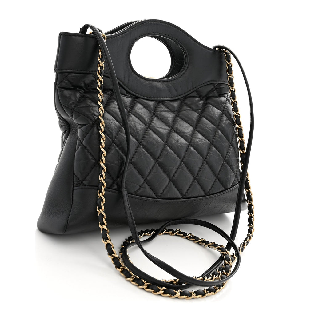 Aged Calfskin Quilted Mini 31 Shopping Bag Black
