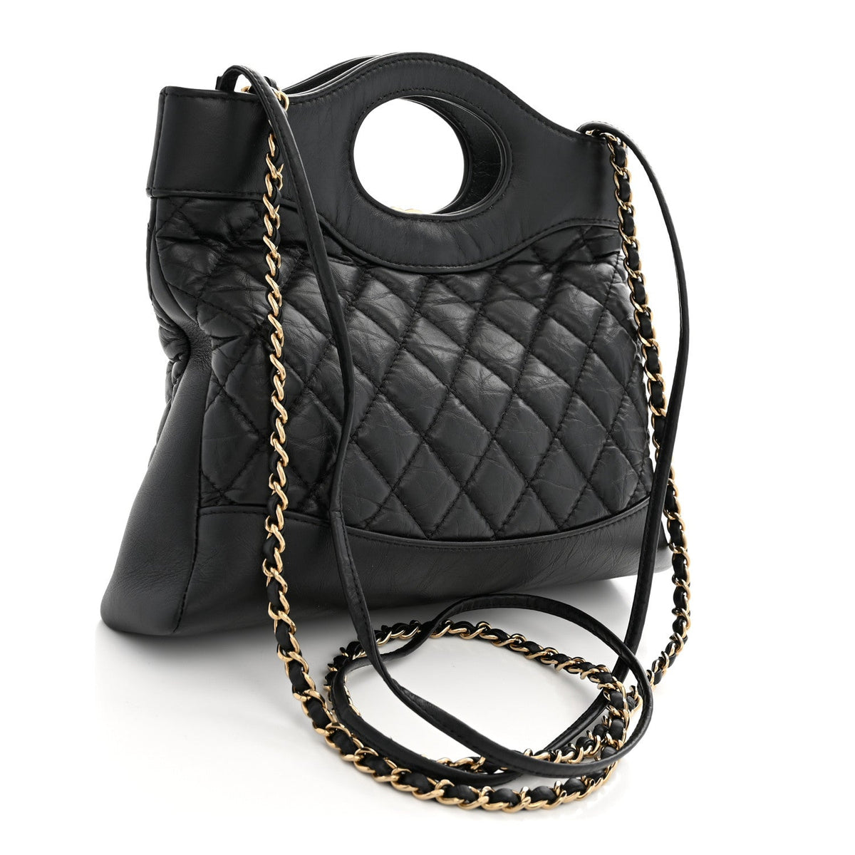Aged Calfskin Quilted Mini 31 Shopping Bag Black