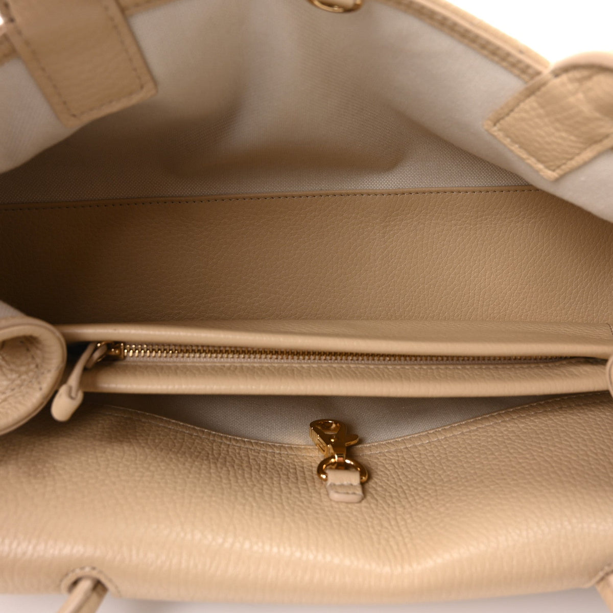 Grained Calfskin Stitched Urban Essentials Small Shopping Bag Beige