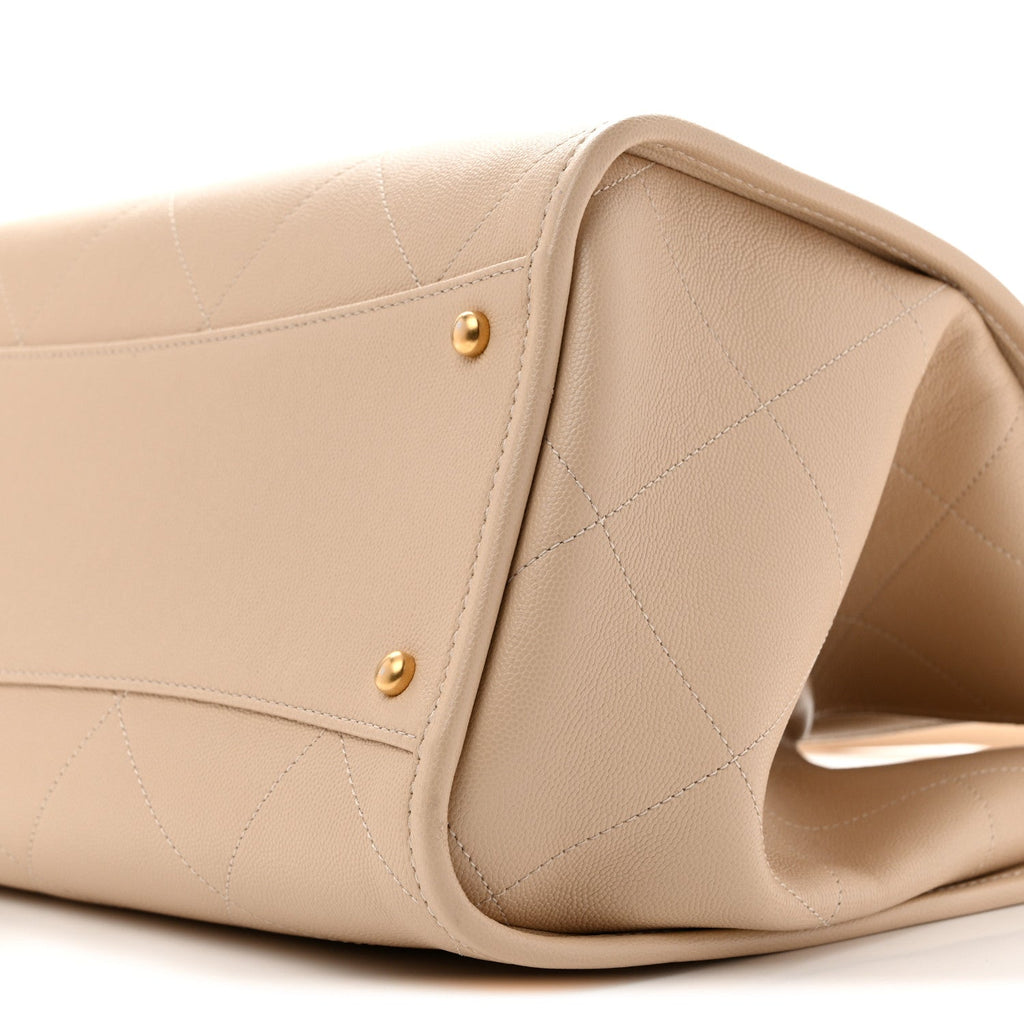Caviar Stitched Pocket CC Large Tote Beige
