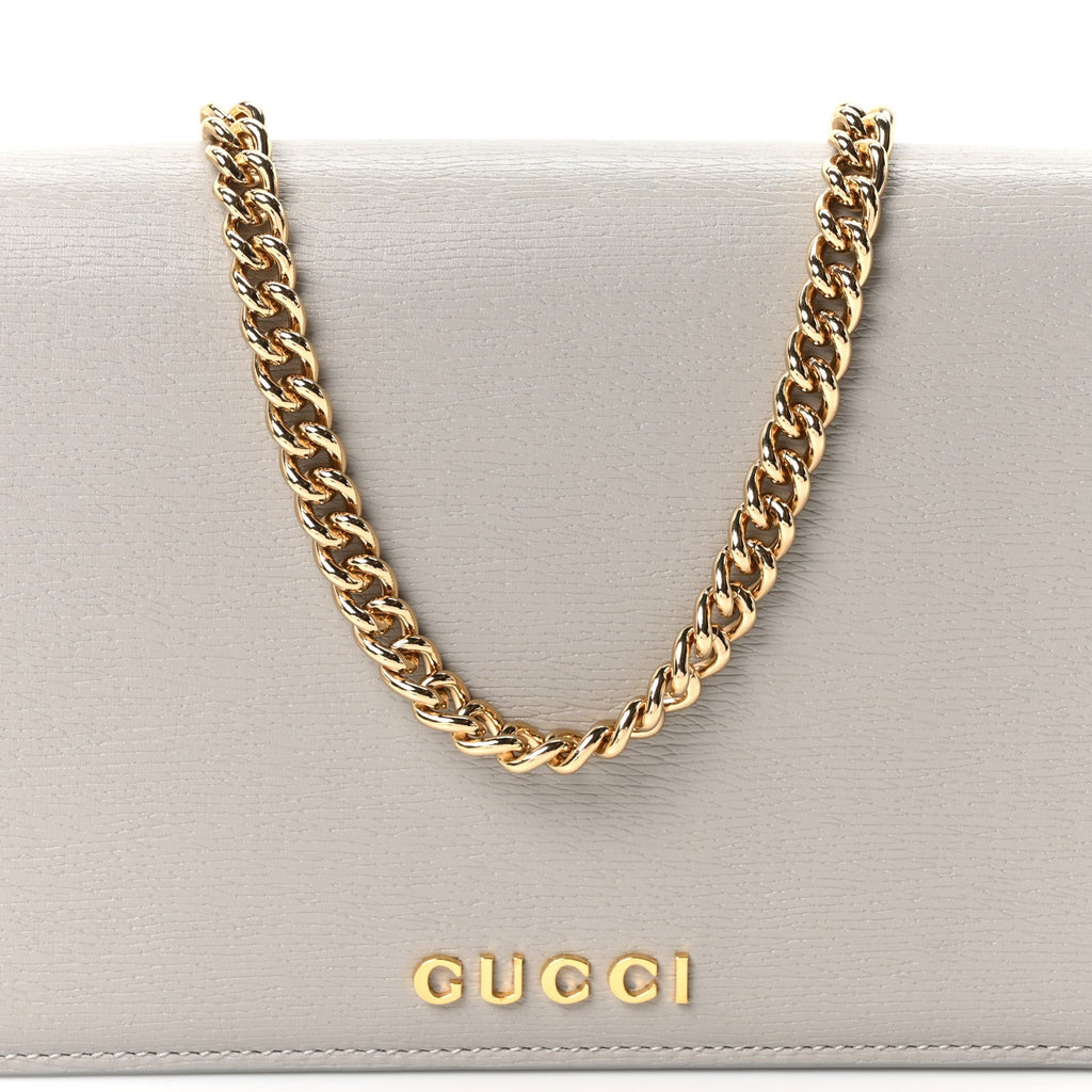 Textured Calfskin Script Logo Wallet On Chain Grey