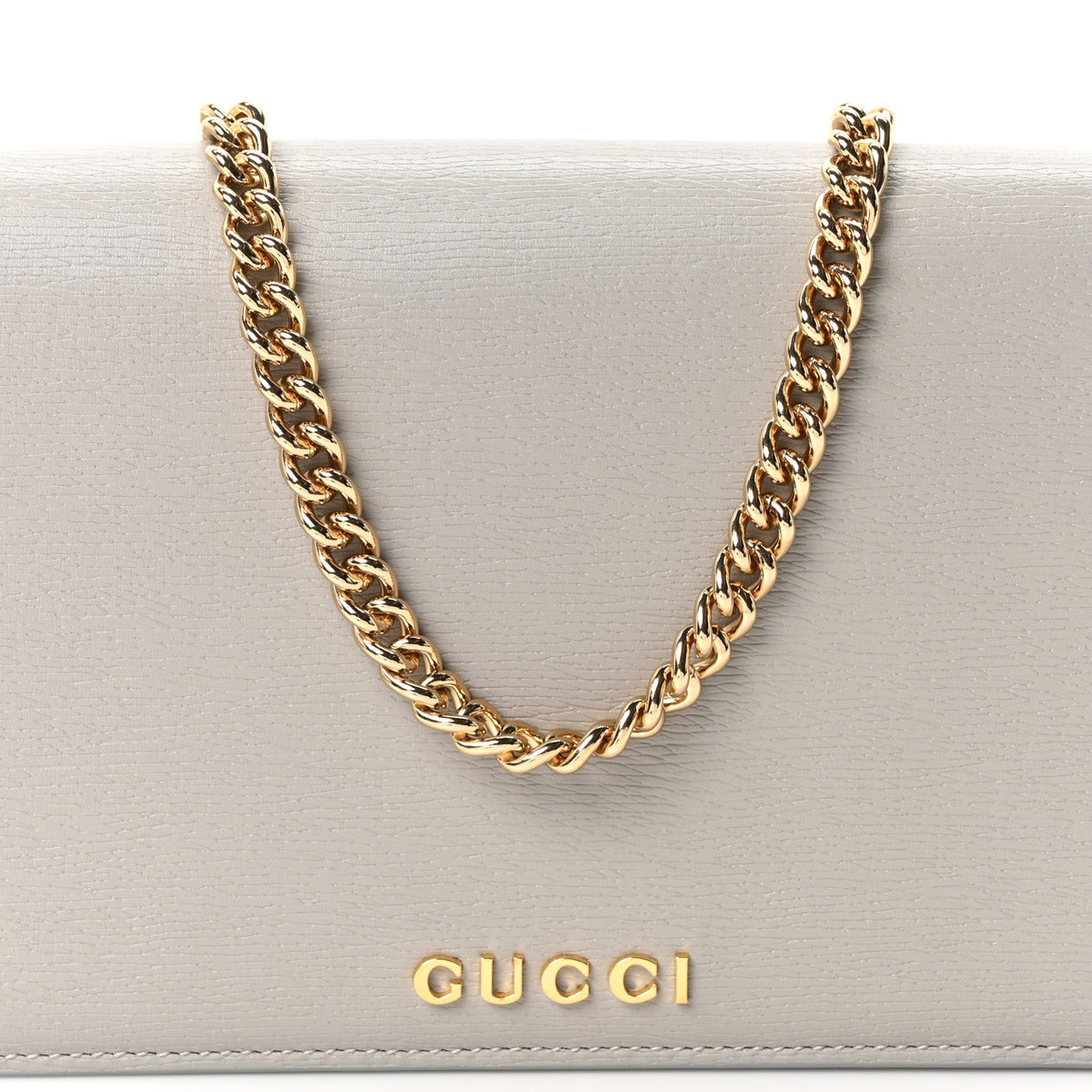 Textured Calfskin Script Logo Wallet On Chain Grey