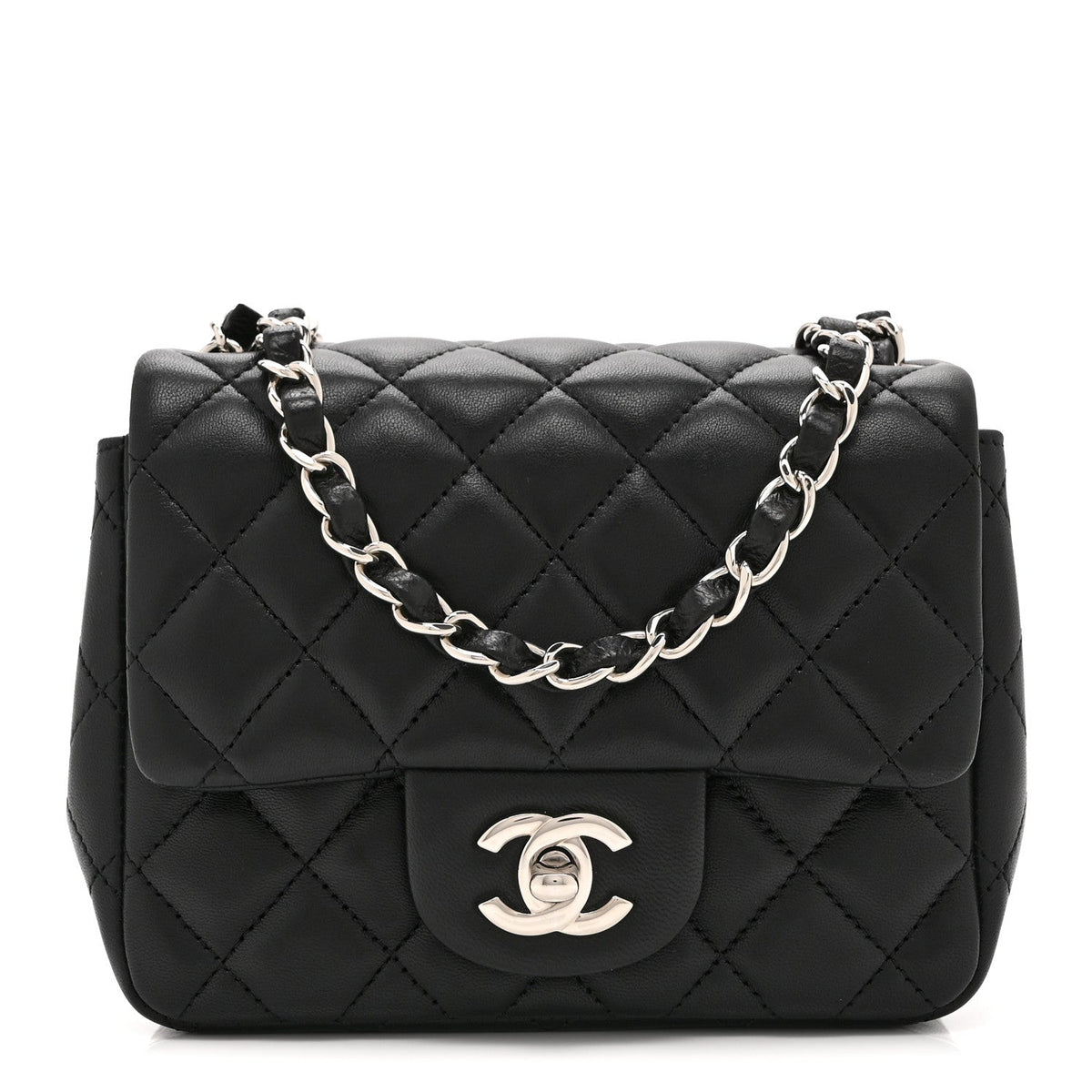 Lambskin Quilted Mini Square Flap Black