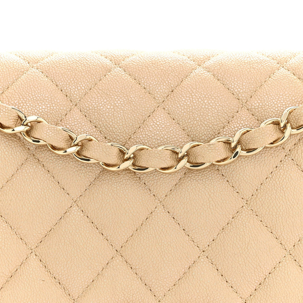 Iridescent Caviar Quilted Medium Double Flap Beige