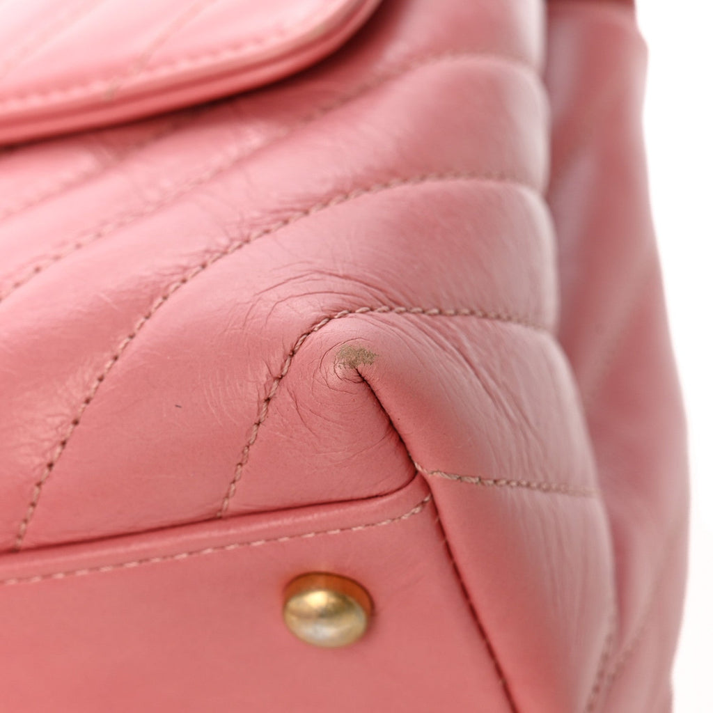 Calfskin Lizard Chevron Quilted Small Coco Handle Flap Pink