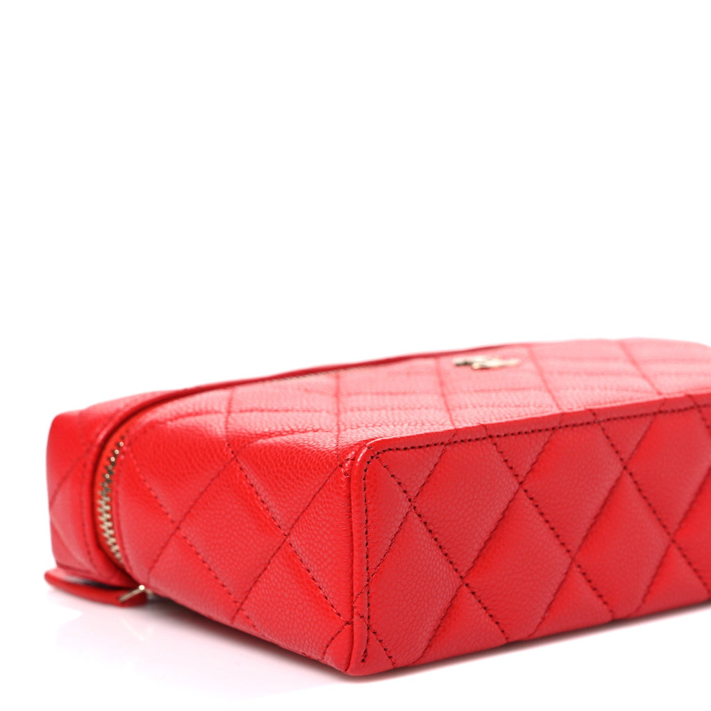 Caviar Quilted Top Handle Slim Vanity With Chain Red