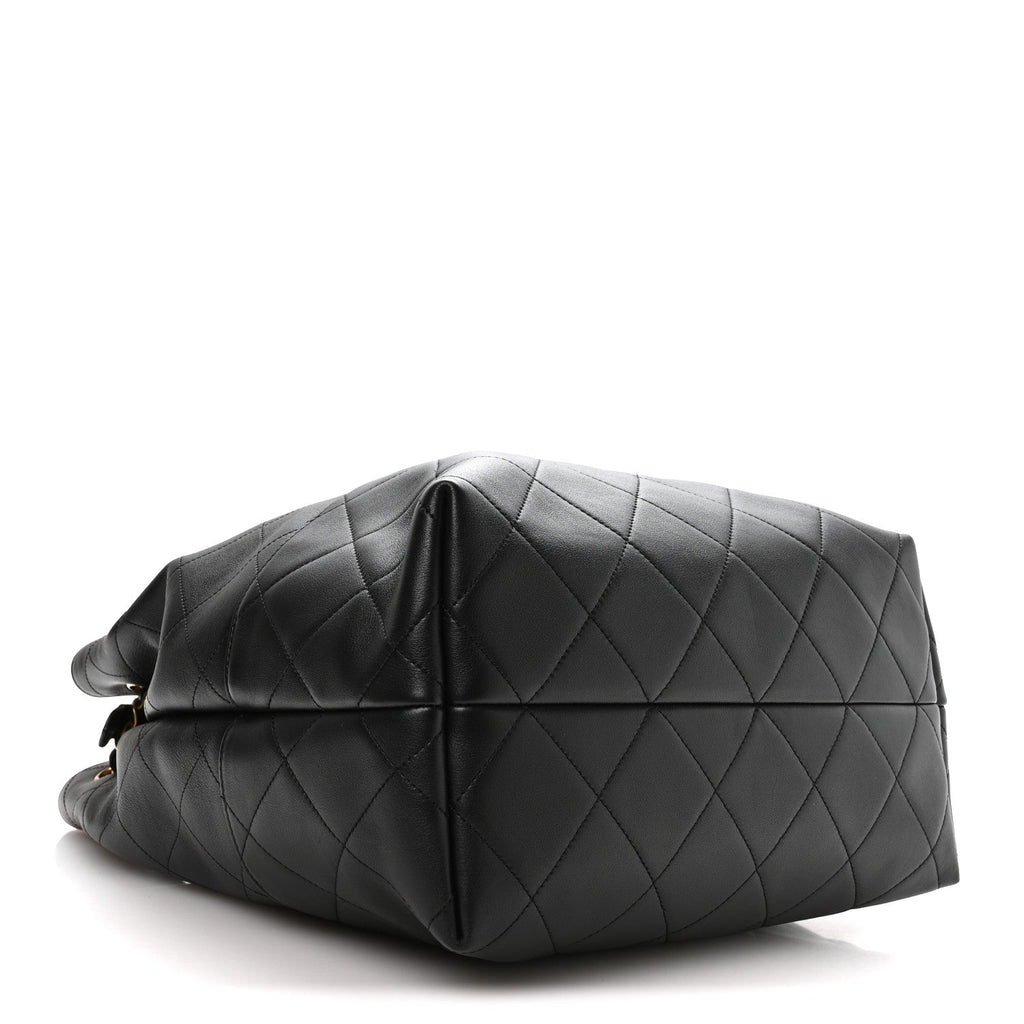 Calfskin Quilted Large Coco Base Shopping Bag Black