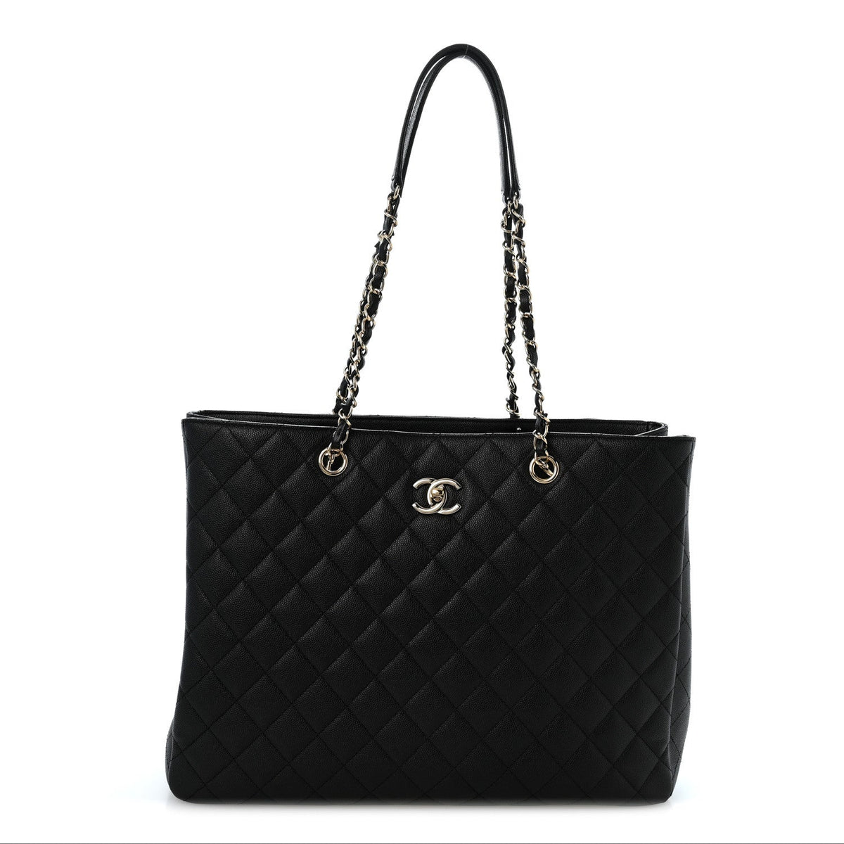 Caviar Quilted Large Shopping Tote Black