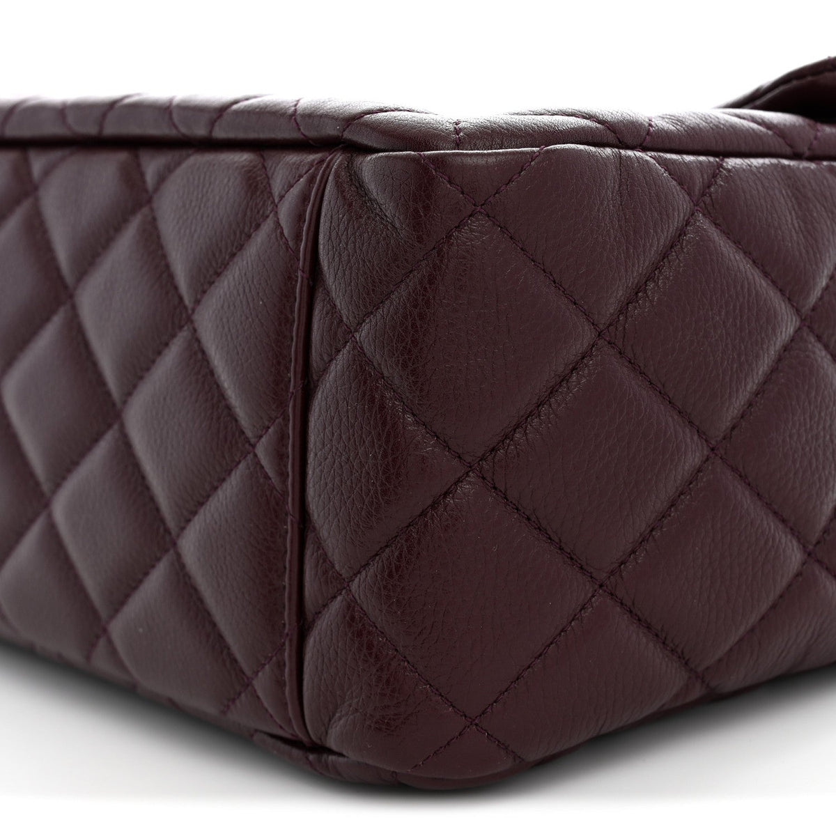 Grained Calfskin Quilted XXL Travel Flap Bag Burgundy