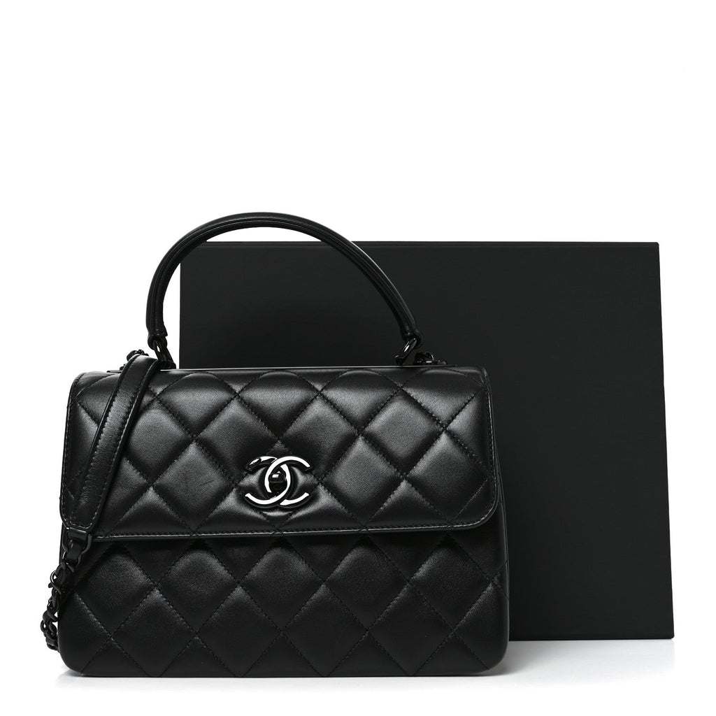 Lambskin Quilted Small Trendy CC Dual Handle Flap Bag So Black