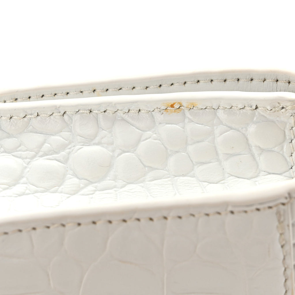 Shiny Calfskin Crocodile Embossed Hourglass Chain Bag White