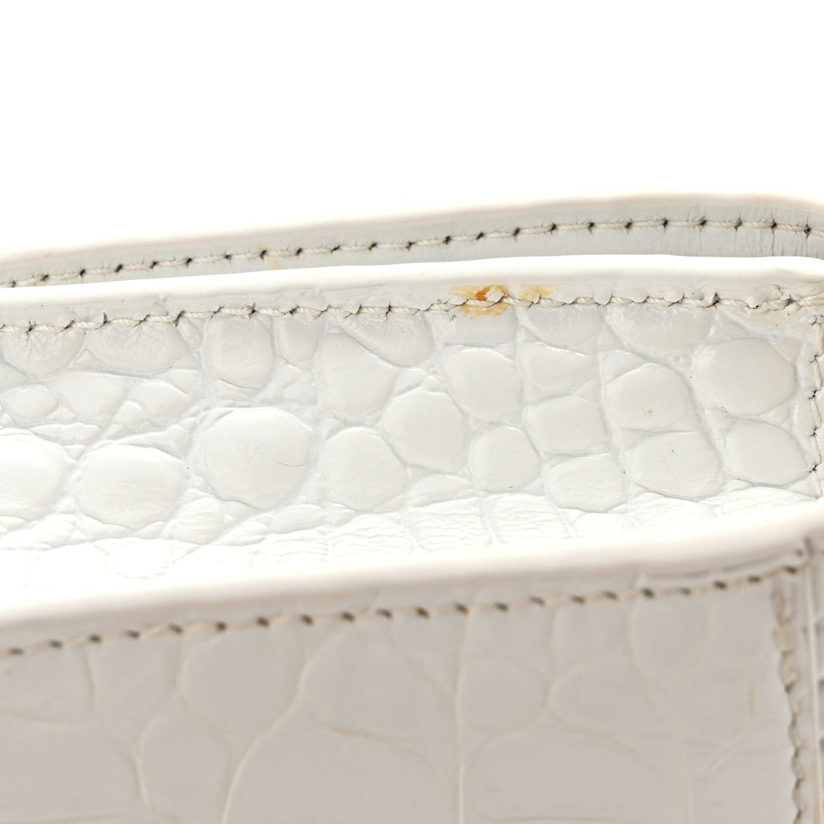 Shiny Calfskin Crocodile Embossed Hourglass Chain Bag White