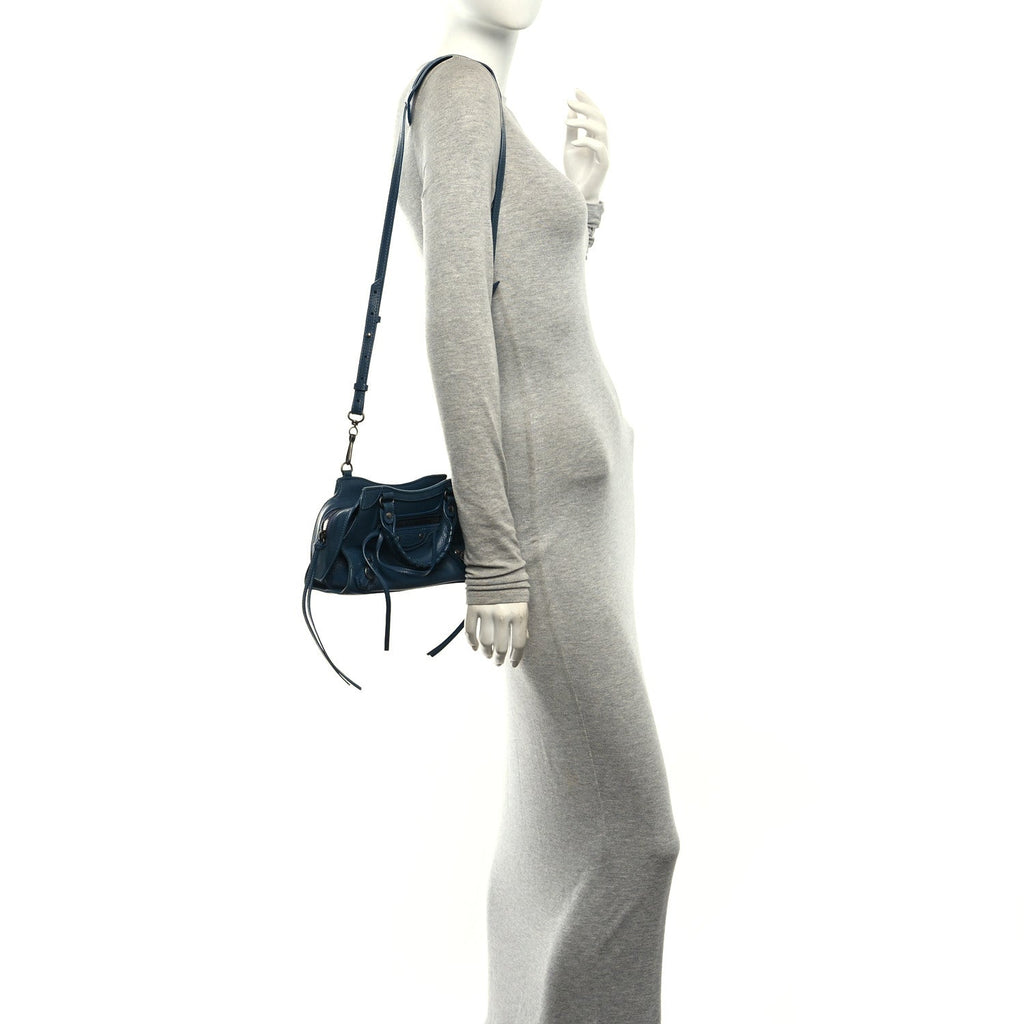 Grained Calfskin Neo Classic Silver Hardware Mini City Petrol Blue