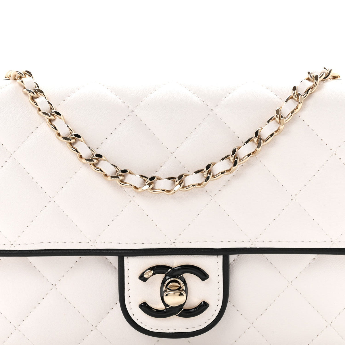 Lambskin Quilted Resin CC Mini Flap Bag White Black