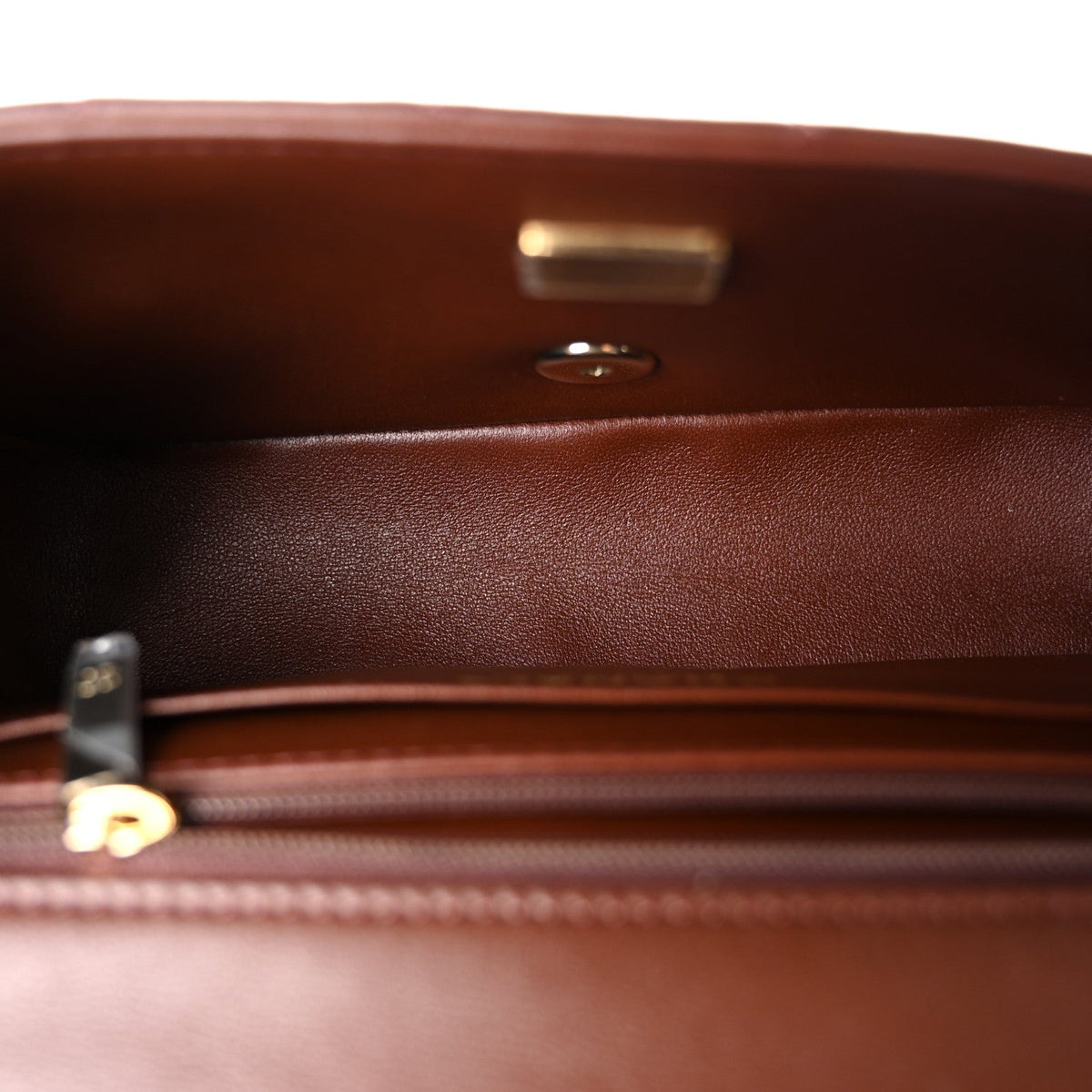 Lambskin Quilted Mini Top Handle Rectangular Flap Dark Brown