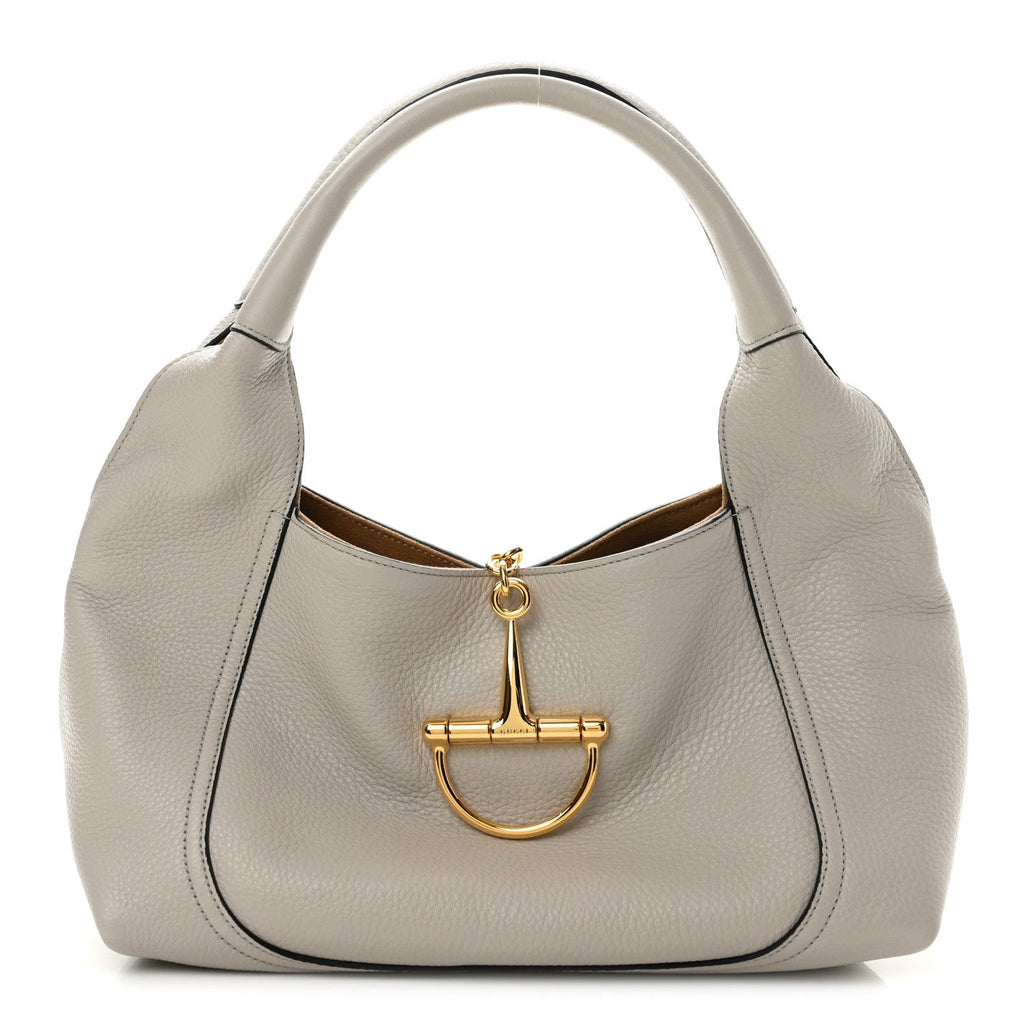 Grained Calfskin Softbit Medium Shoulder Bag Light Grey