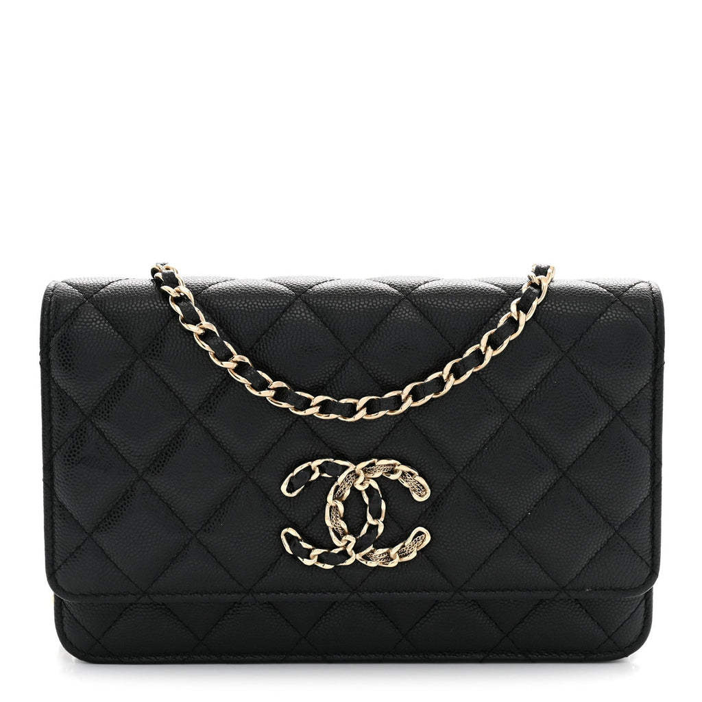 Caviar Quilted French New Wave Chain CC Wallet On Chain WOC Black