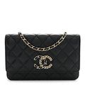 Caviar Quilted French New Wave Chain CC Wallet On Chain WOC Black