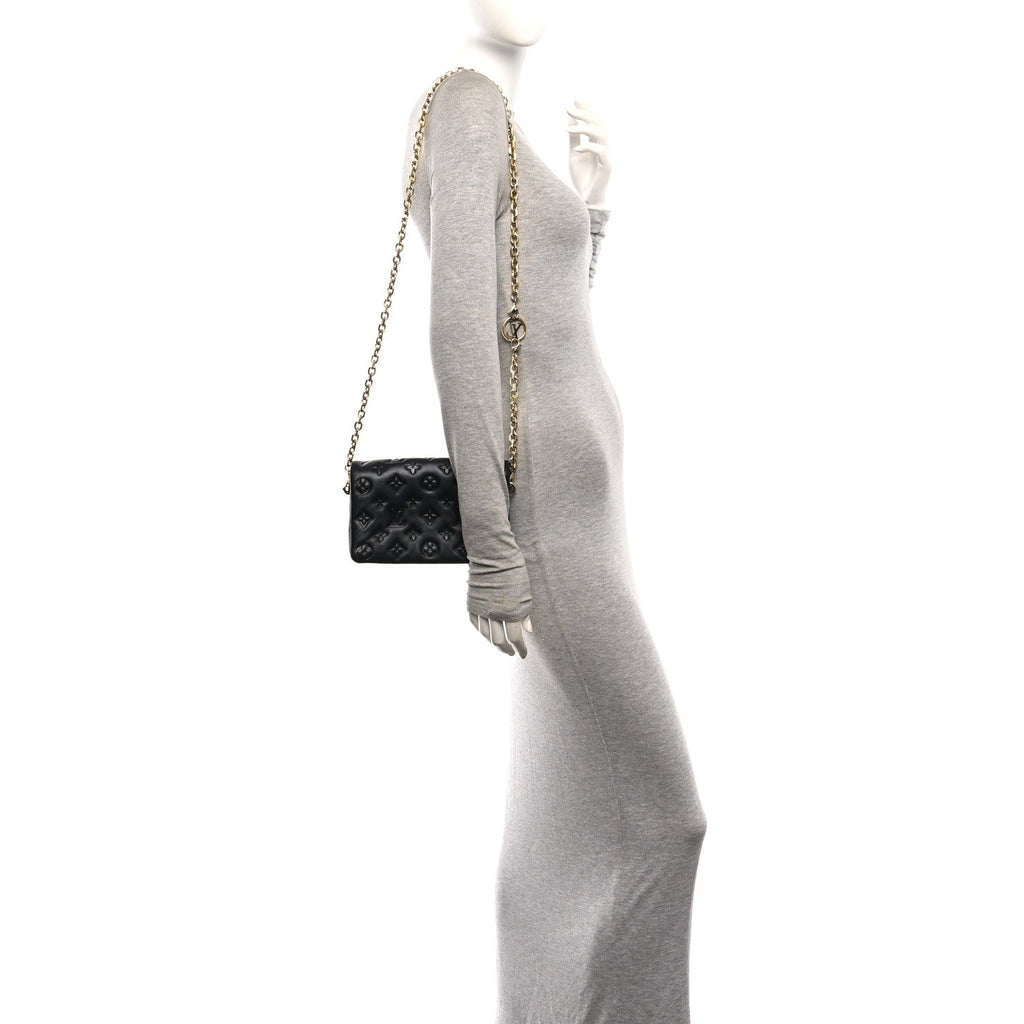 Lambskin Embossed Monogram Pochette Coussin Black