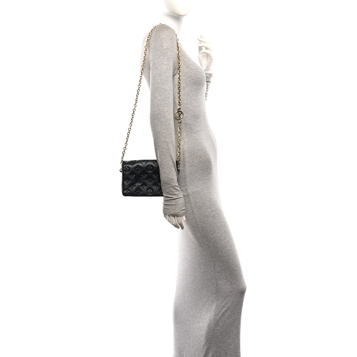 Lambskin Embossed Monogram Pochette Coussin Black