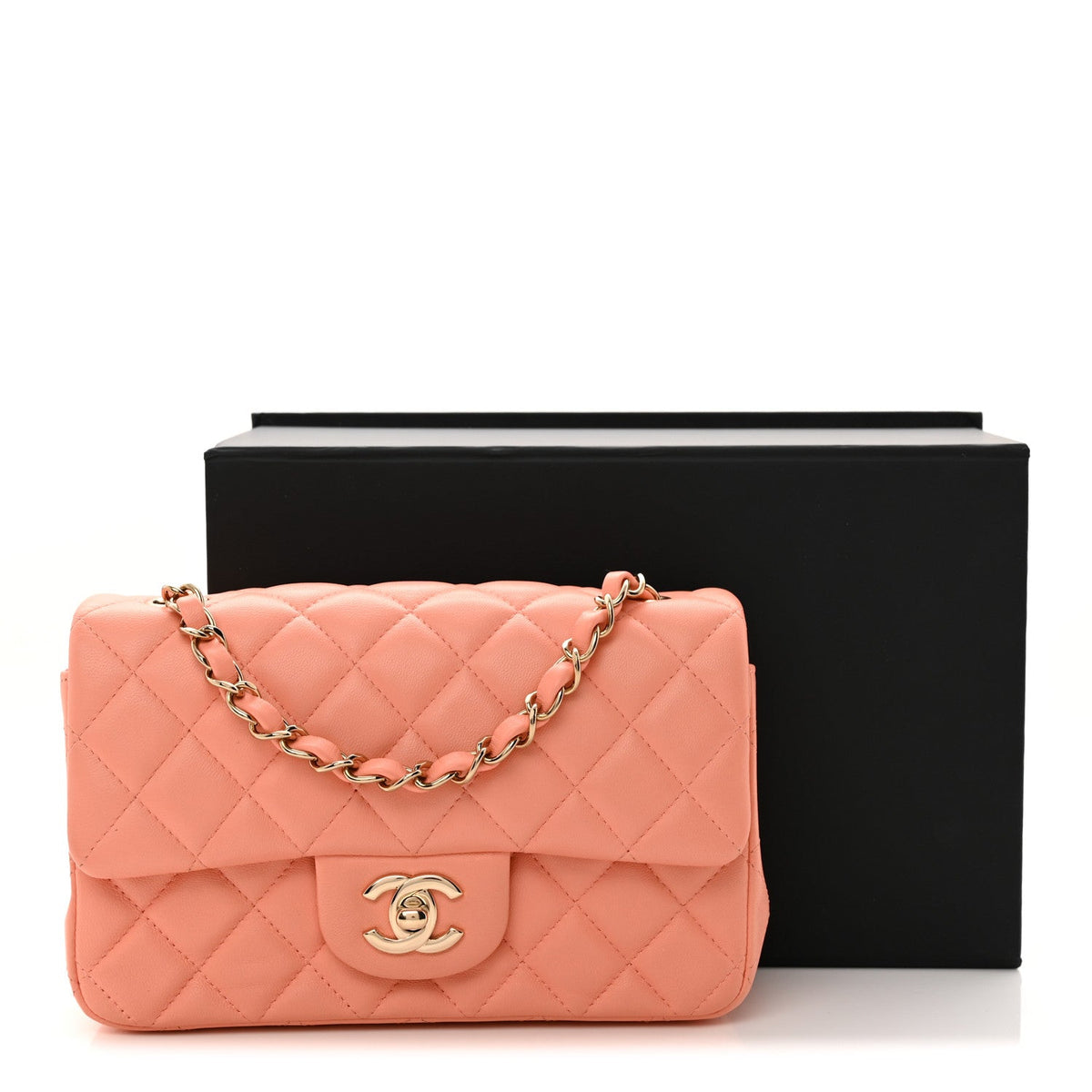 Lambskin Quilted Mini Rectangular Flap Light Pink