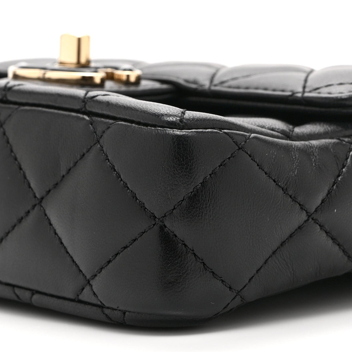 Lambskin Resin Quilted Mini Heart Square Flap Black