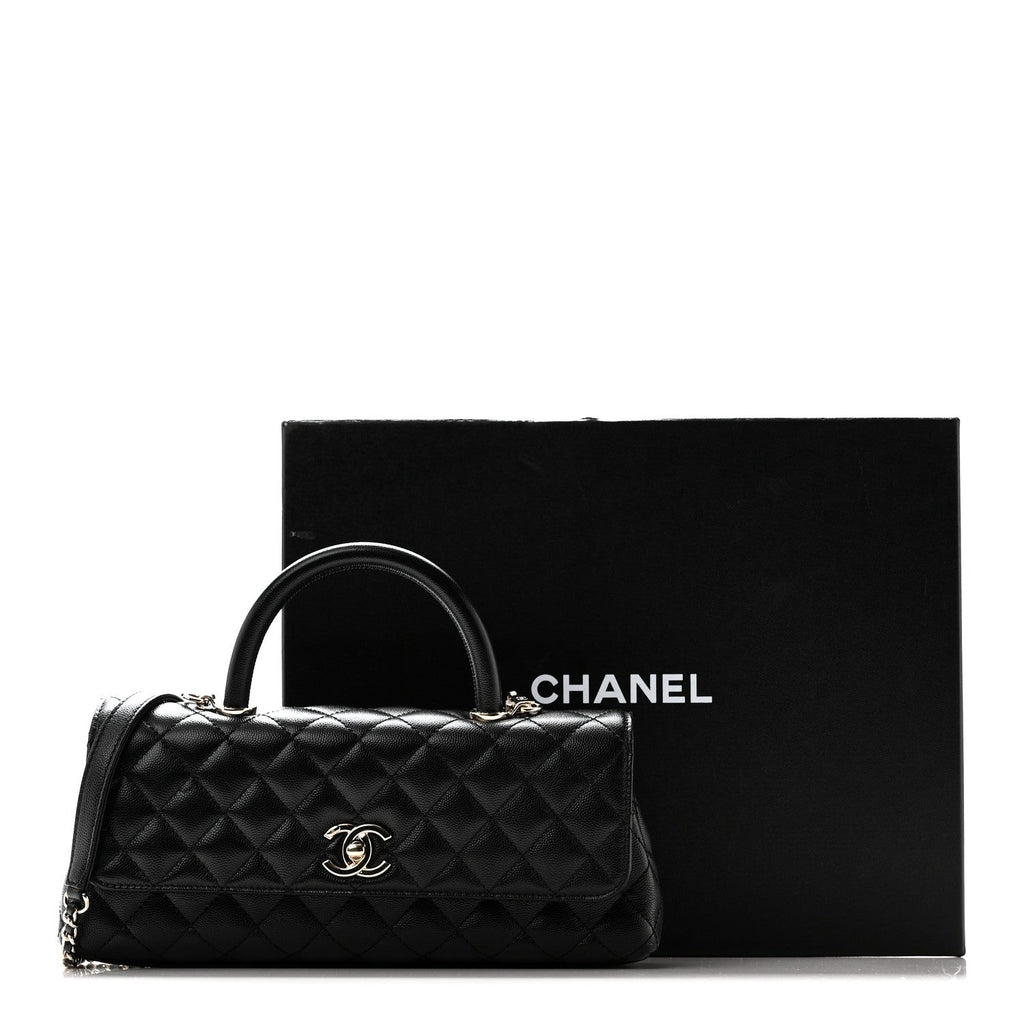 Caviar Quilted Maxi East West Coco Handle Flap Black