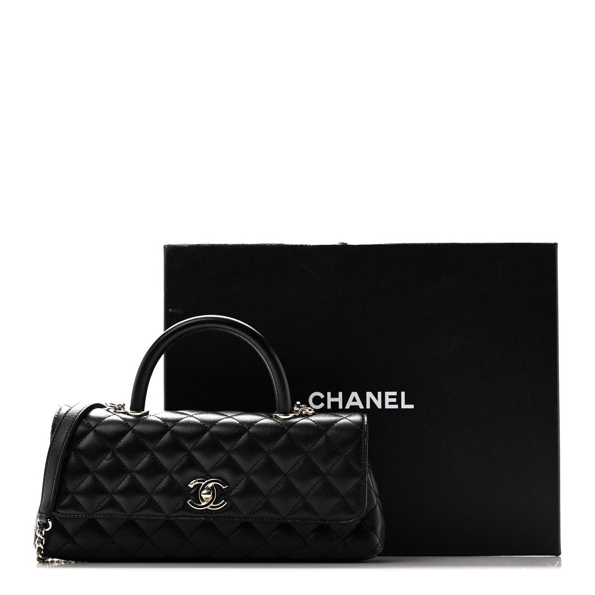 Caviar Quilted Maxi East West Coco Handle Flap Black