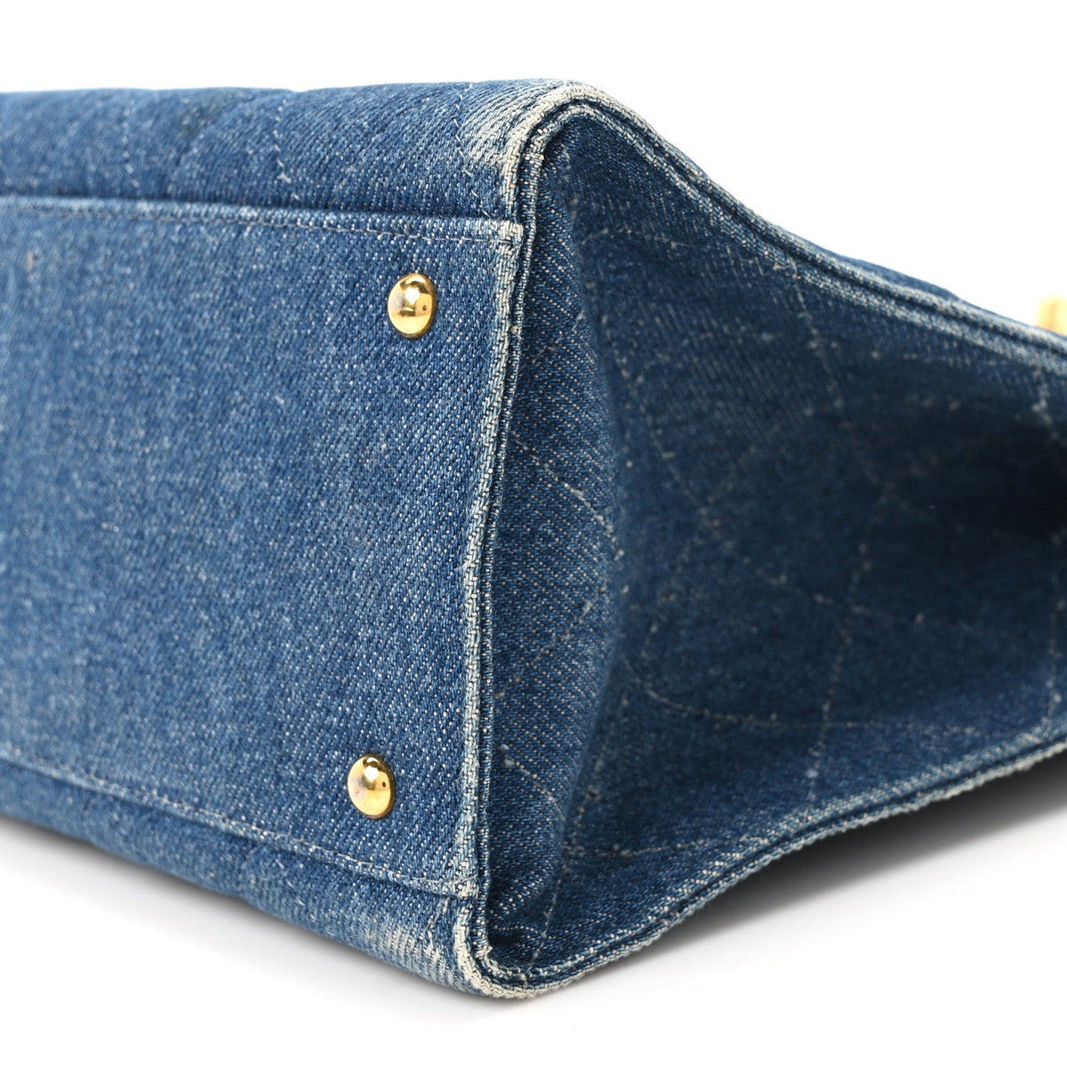 Denim Quilted CC Chain Tote Blue