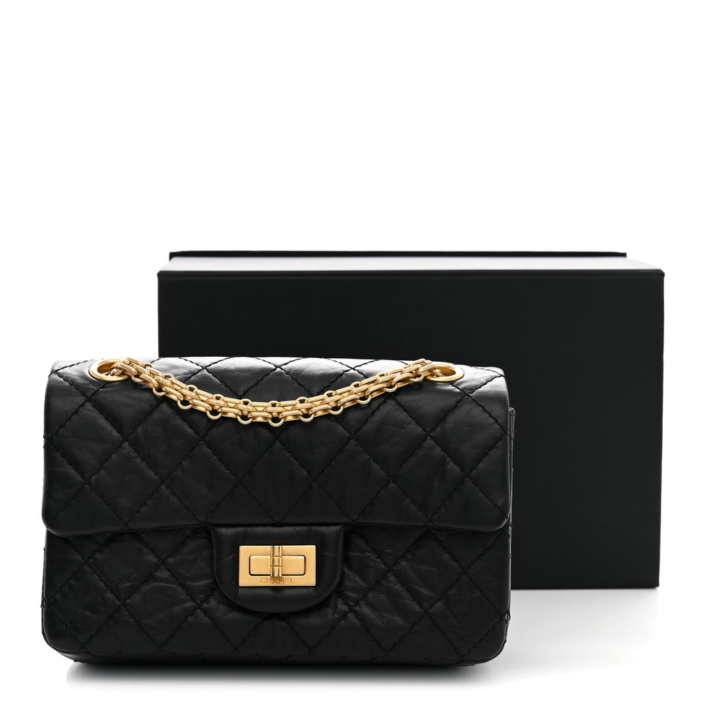 Aged Calfskin Quilted 2.55 Reissue Mini Flap Black