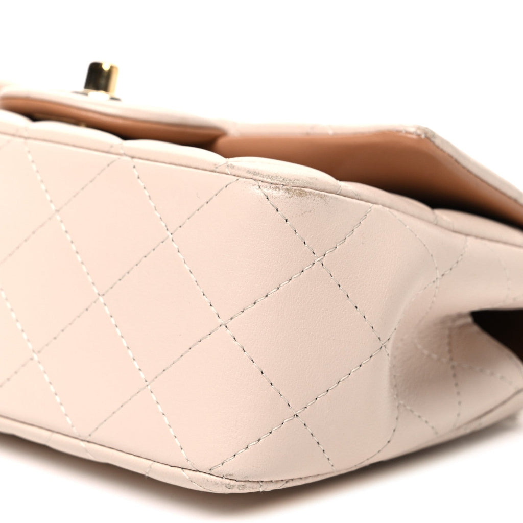 Lambskin Quilted Bi-Color Mini Top Handle Rectangular Flap Ecru Dark Beige