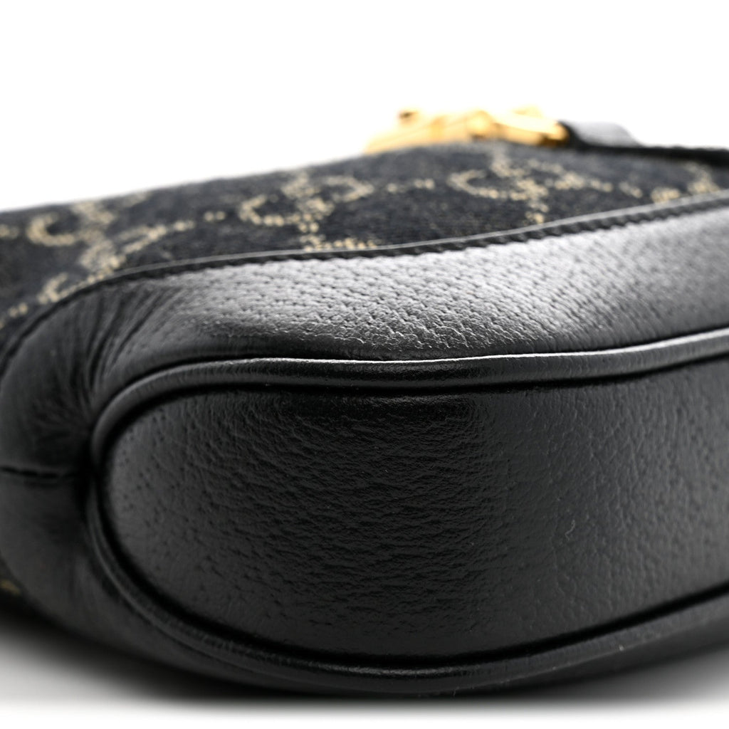 Jacquard Black Denim GG Monogram Textured Dollar Calfskin Mini Jackie 1961 Hobo Black Ivory