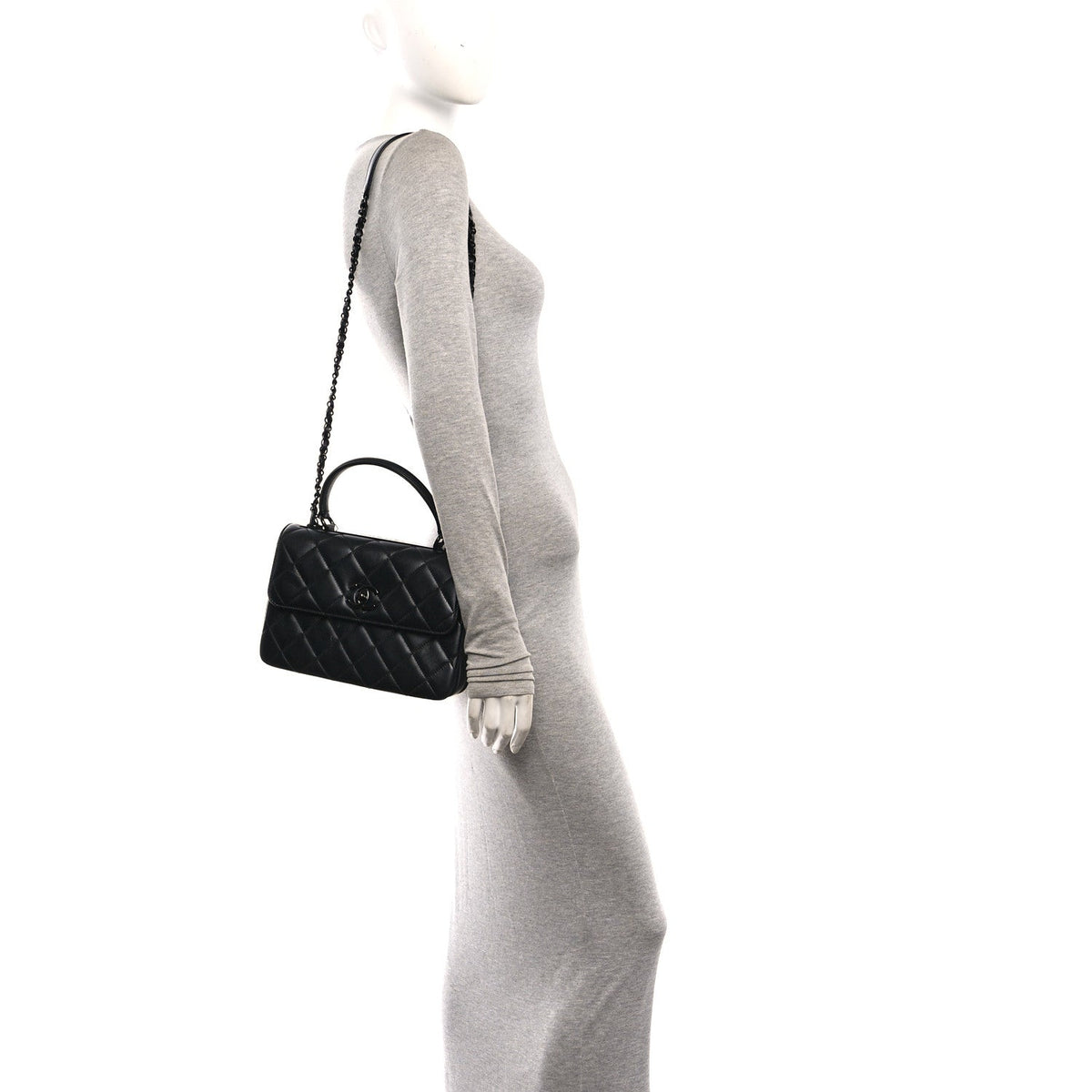 Lambskin Quilted Small Trendy CC Dual Handle Flap Bag So Black