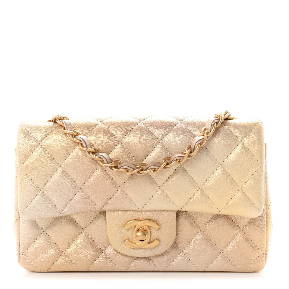 Metallic Goatskin Quilted Mini Rectangular Flap Gold