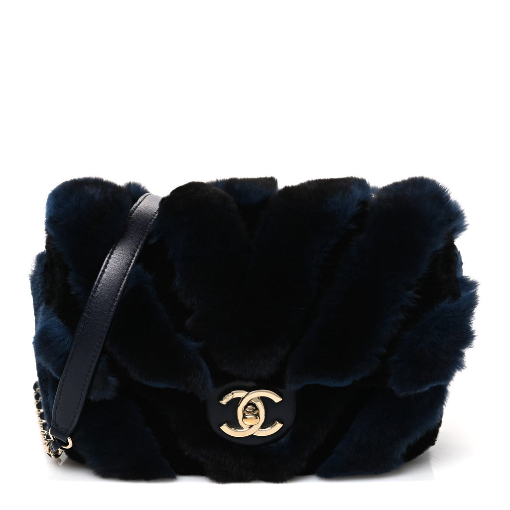 Orylag Rabbit Fur Chevron Small Single Flap Black Blue