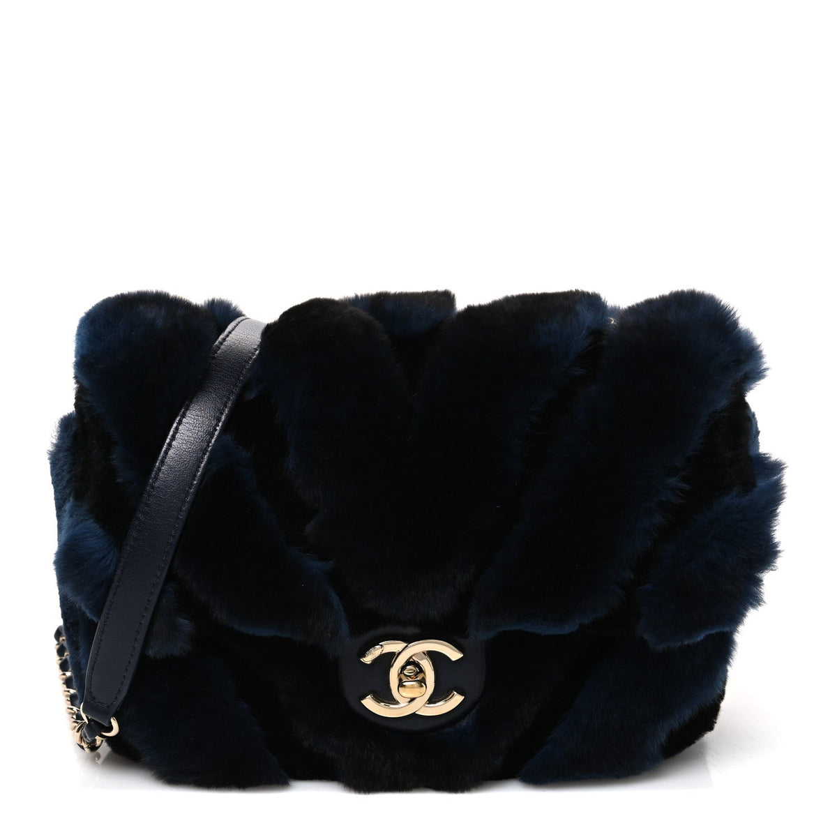 Orylag Rabbit Fur Chevron Small Single Flap Black Blue